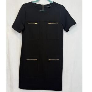 J Crew Zip Pocket Shift Dress Black Wool Blend Size 4 Gold Zippers 03344 FA13